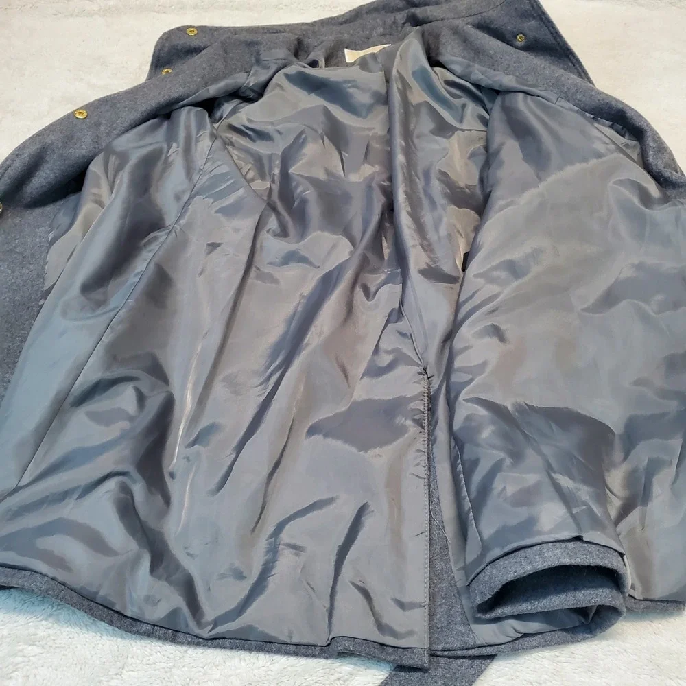 Michael Kors Gray‎ Wool Blend Gold Zip Cozy Winter Classic Long Trench Coat XL